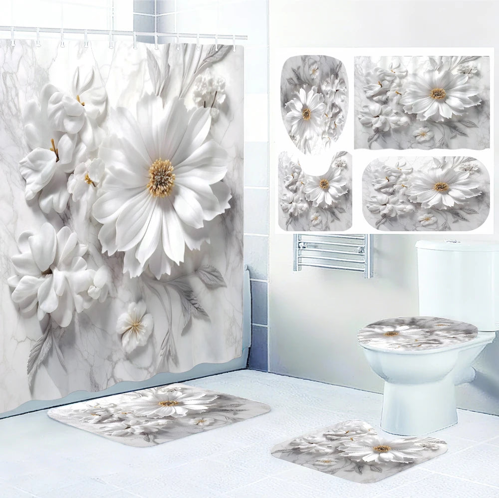 Flower Mood Four Piece Set Avant Garde Waterproof Shower Curtain
