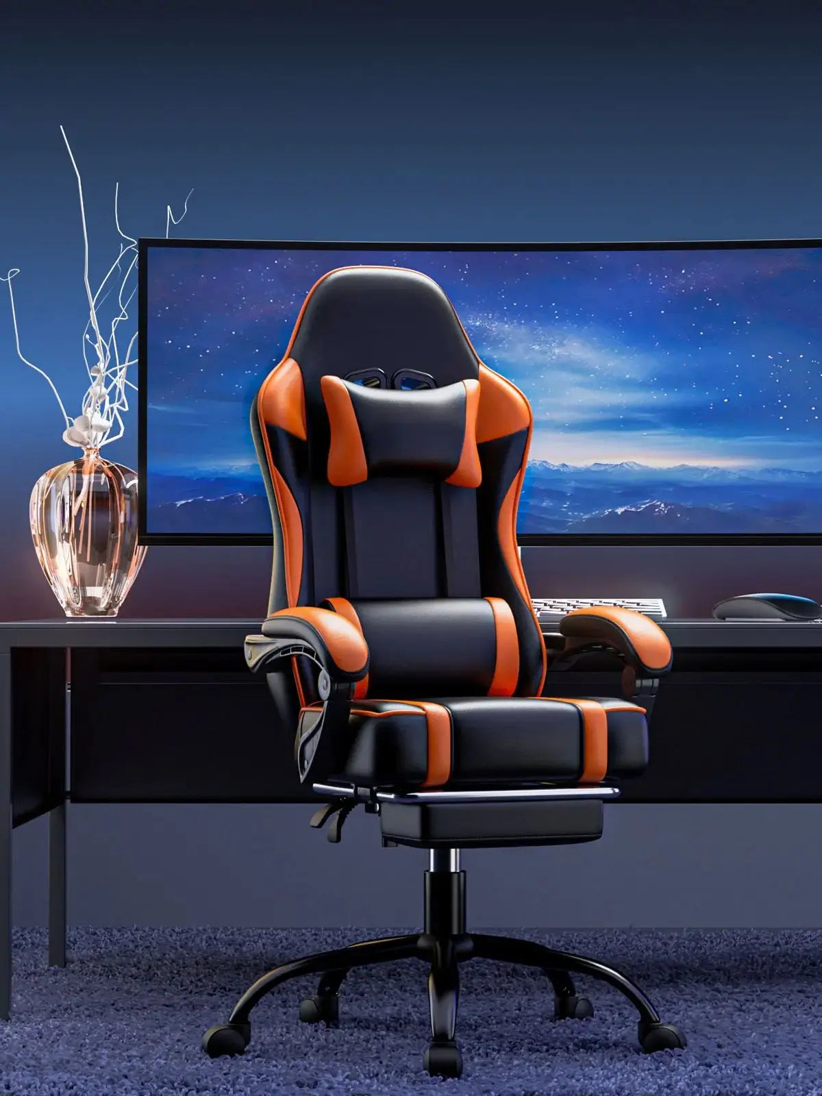 Gaming Chair With Footrest PU Leather Reclining Gamer Office Chair