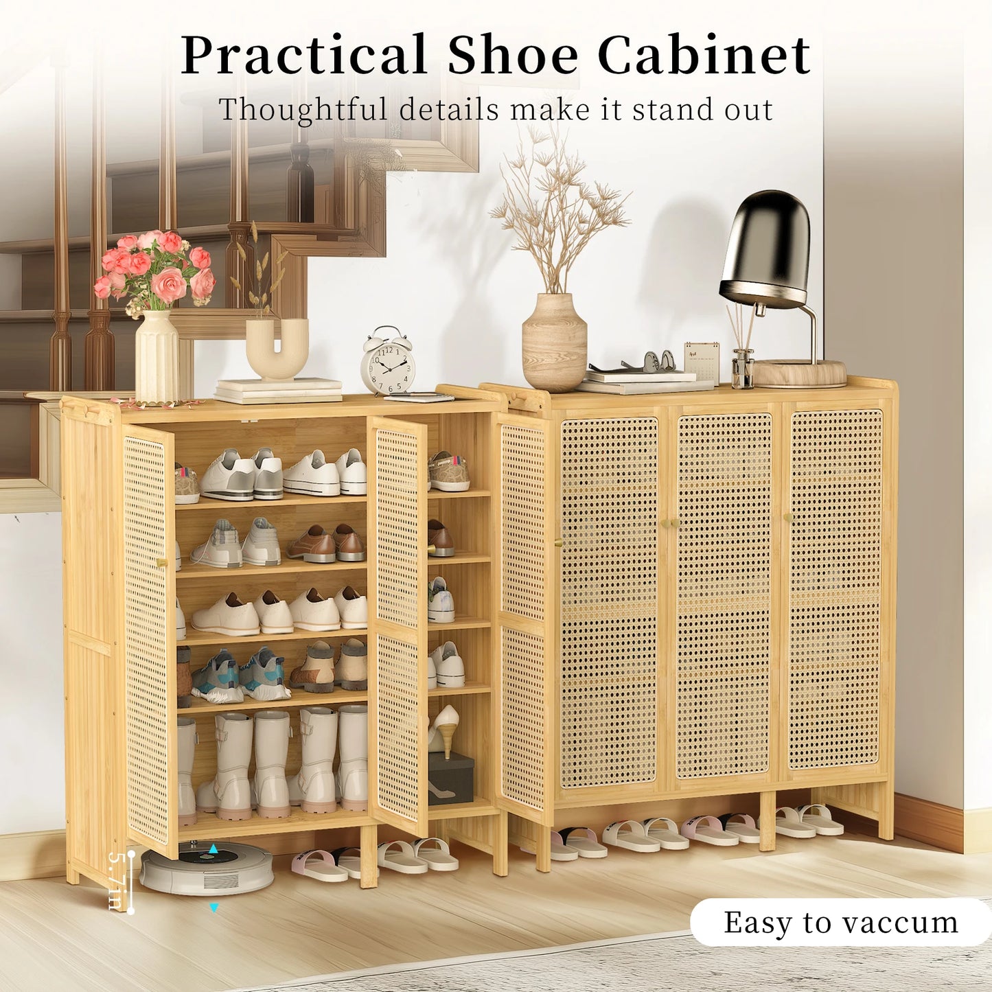 Wisfor Bamboo Shoes Rack Organizer Cabinet With Doors Six-Tier