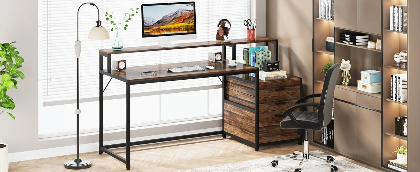 Tribesigns Computer Desk With File Drawer And Monitor Stand
