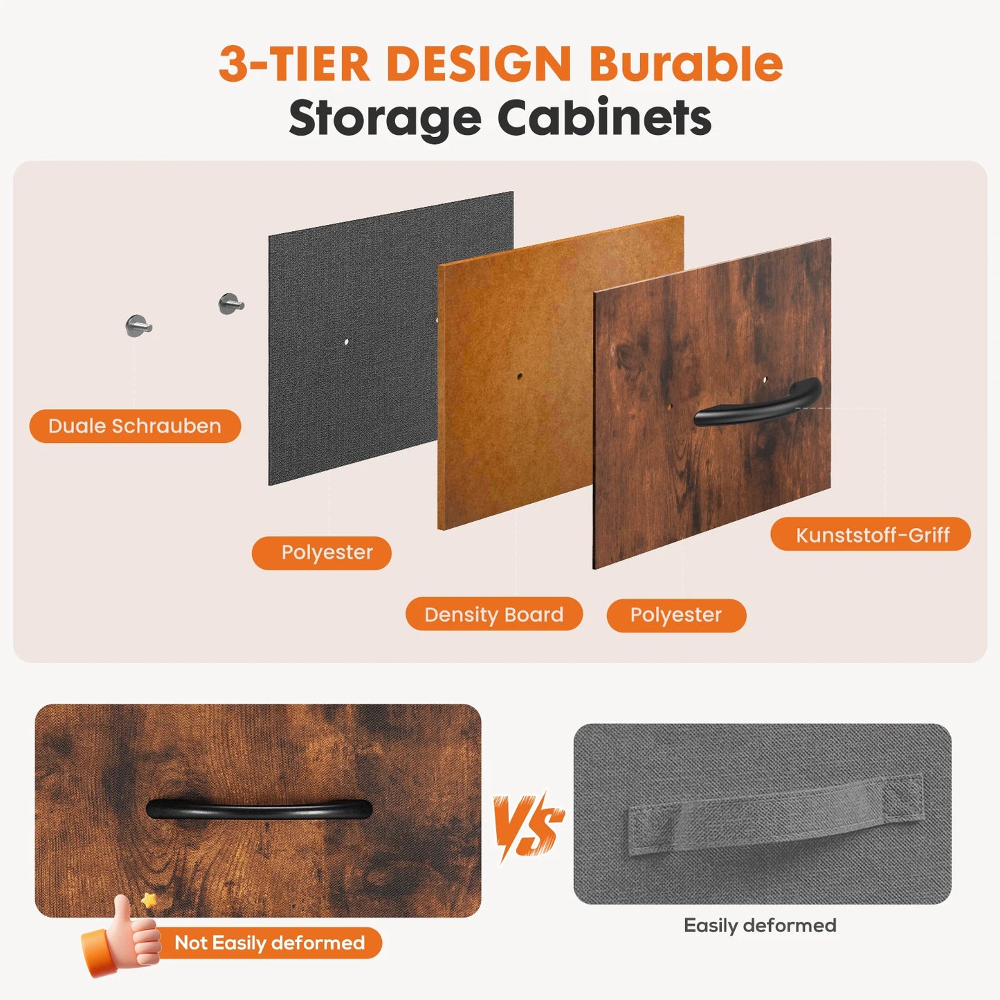 JHK Modern Dresser With Five Fabric Drawers Steel Frame