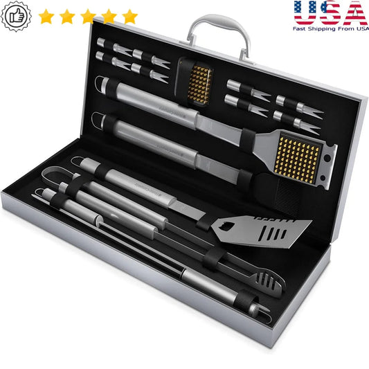 XMSJ 16 Piece BBQ Grill Accessories Stainless Steel Tools Case