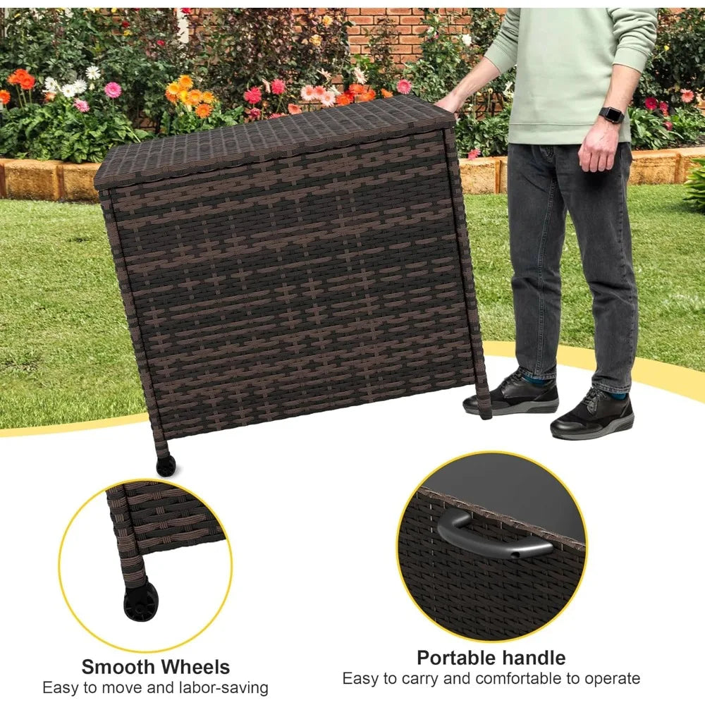 Outdoor Patio Deck Box Storage Wicker Rattan With Lid Weatherproof
