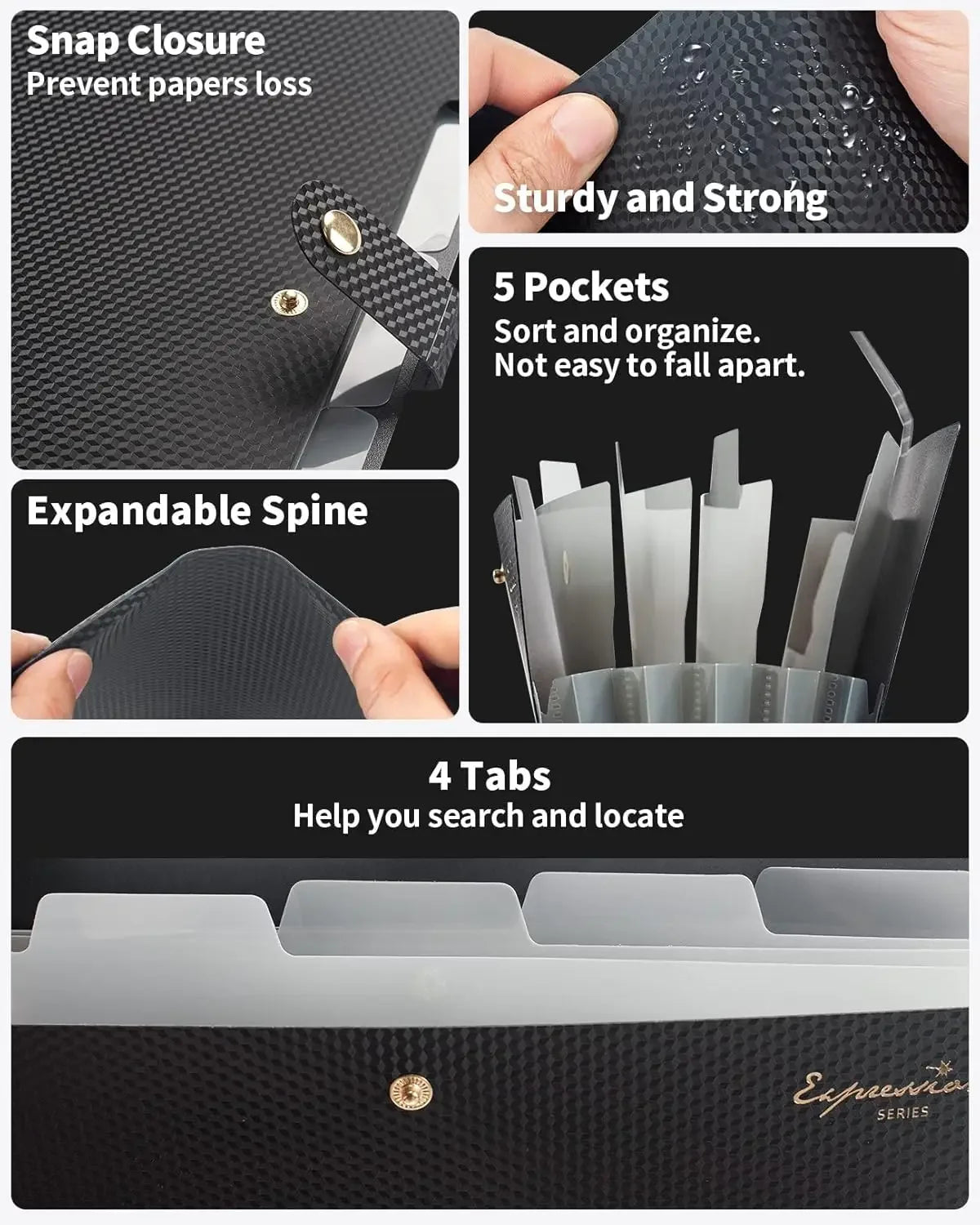 Expandable File Folder With 5 Pockets Polypropylene Organizer Office