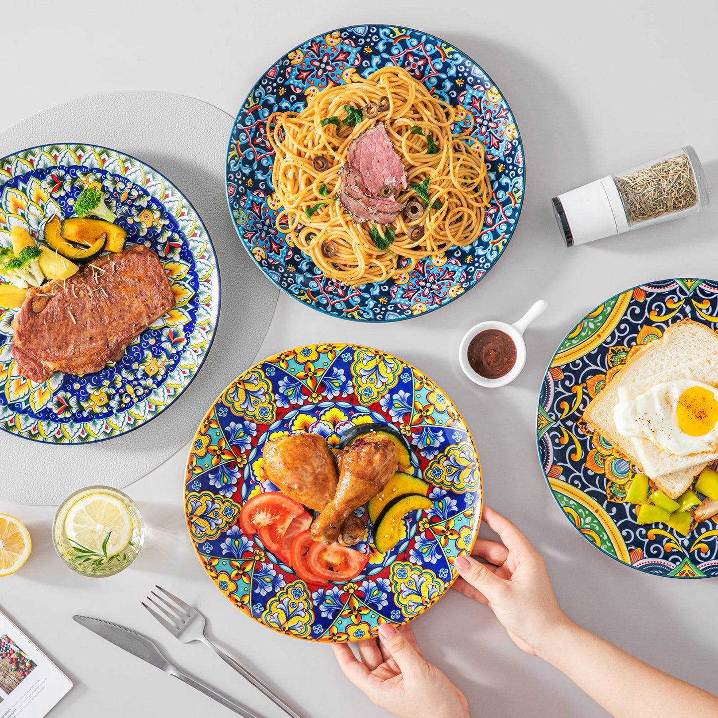 MALACASA Ceramic Dinnerware Set Bohemian Style Tableware for Six
