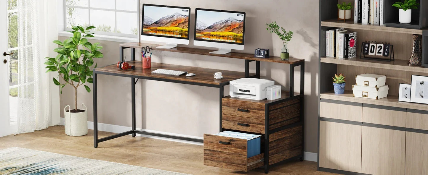 Tribesigns Computer Desk With File Drawer And Monitor Stand