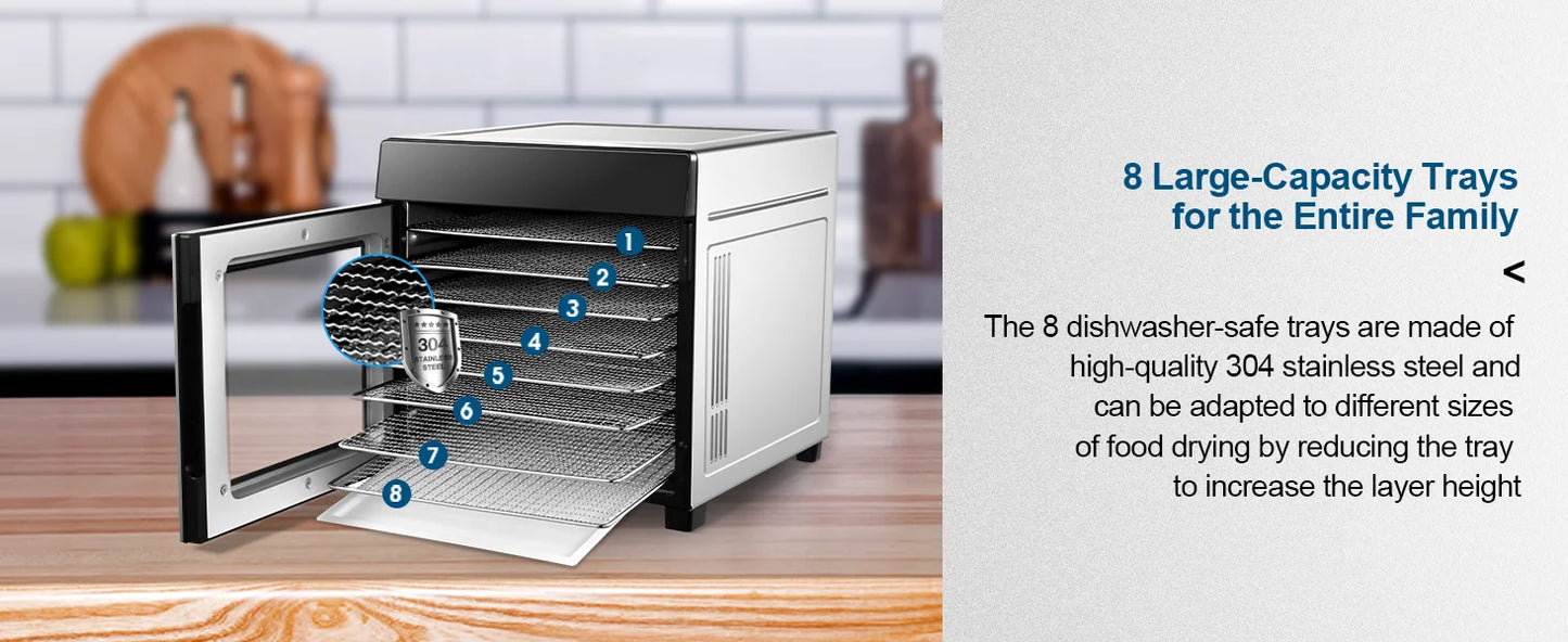 SNDOAS 8 Tray Stainless Steel Food Dehydrator With 600W Presets
