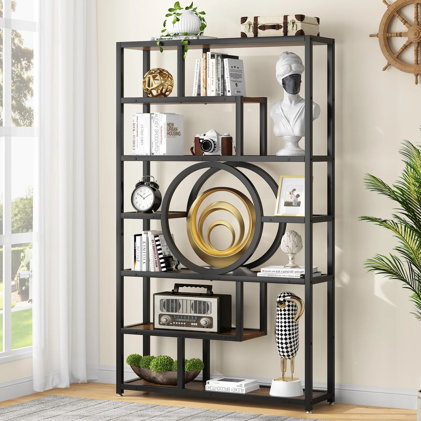 Tribesigns 5 Tier Industrial Bookshelf Etagere Freestanding Bookcase