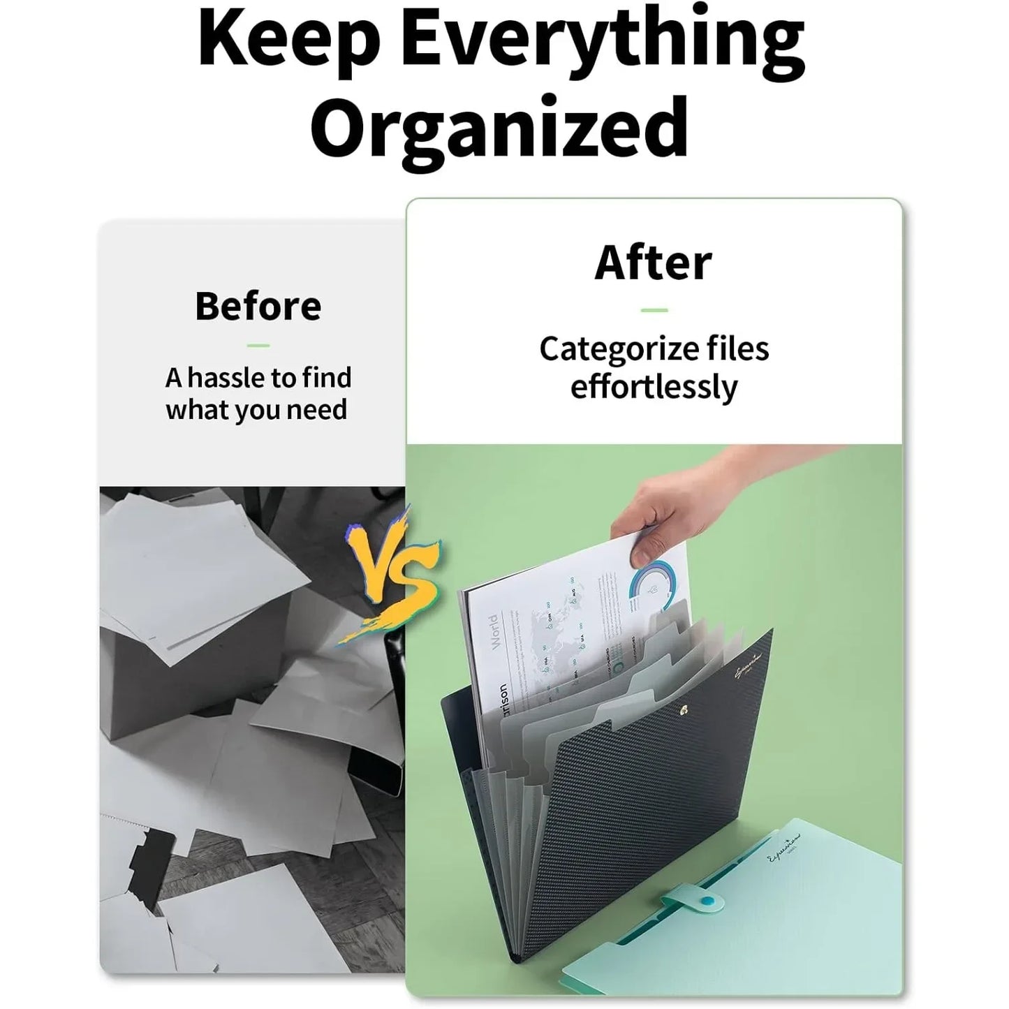 Expandable File Folder With 5 Pockets Polypropylene Organizer Office