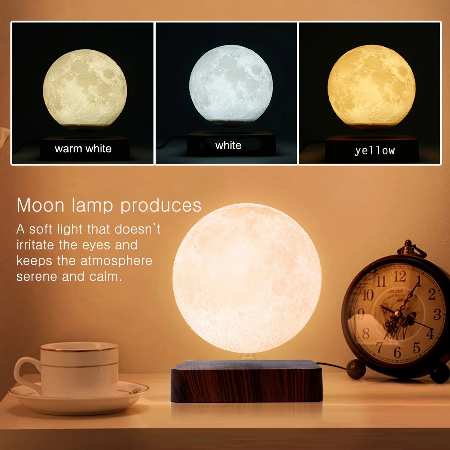 Mexllex Magnetic Floating Moon Lamp Wooden Base And 3 LEDs