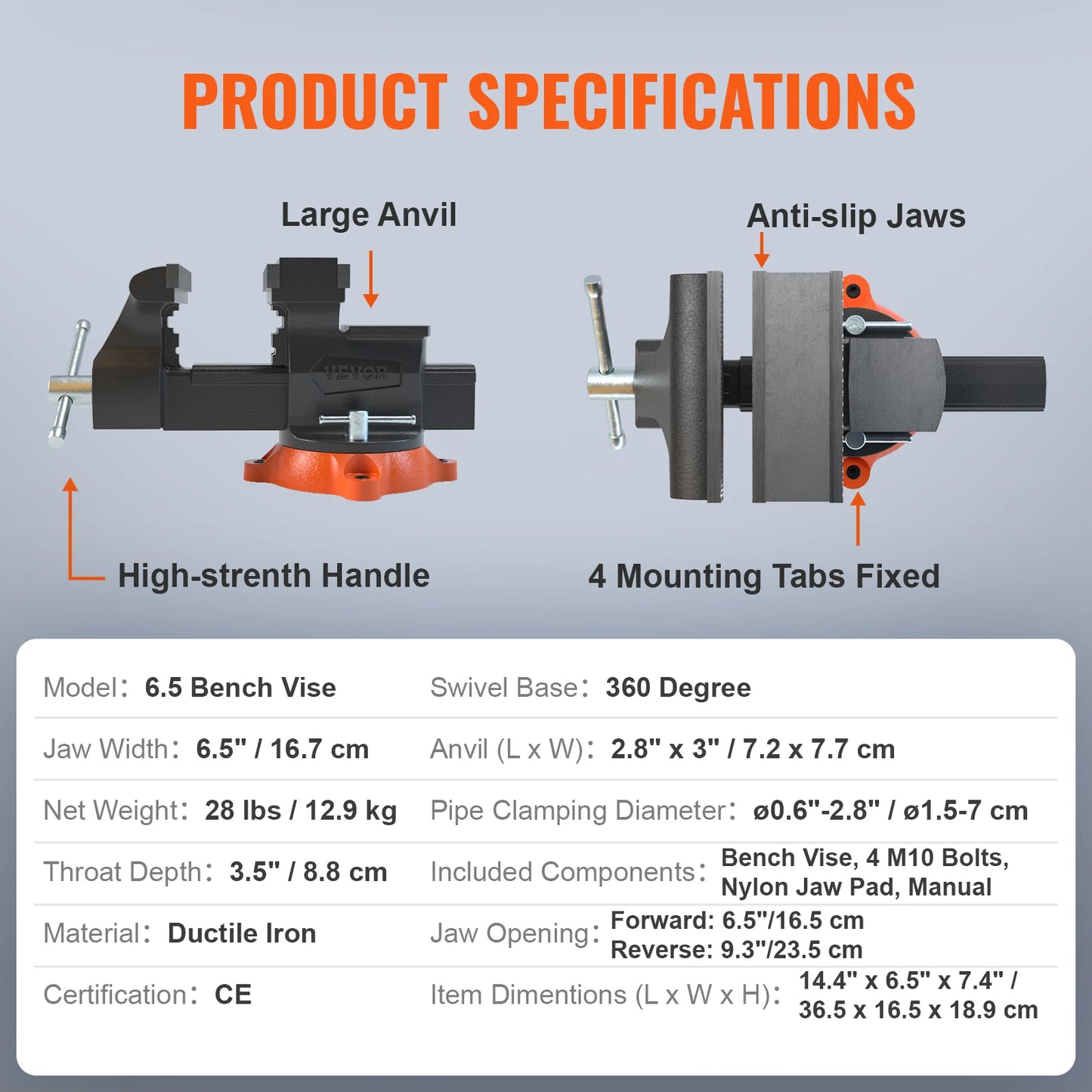 SucceBuy Bench Vise Heavy Duty Cast Iron With Swivel Base