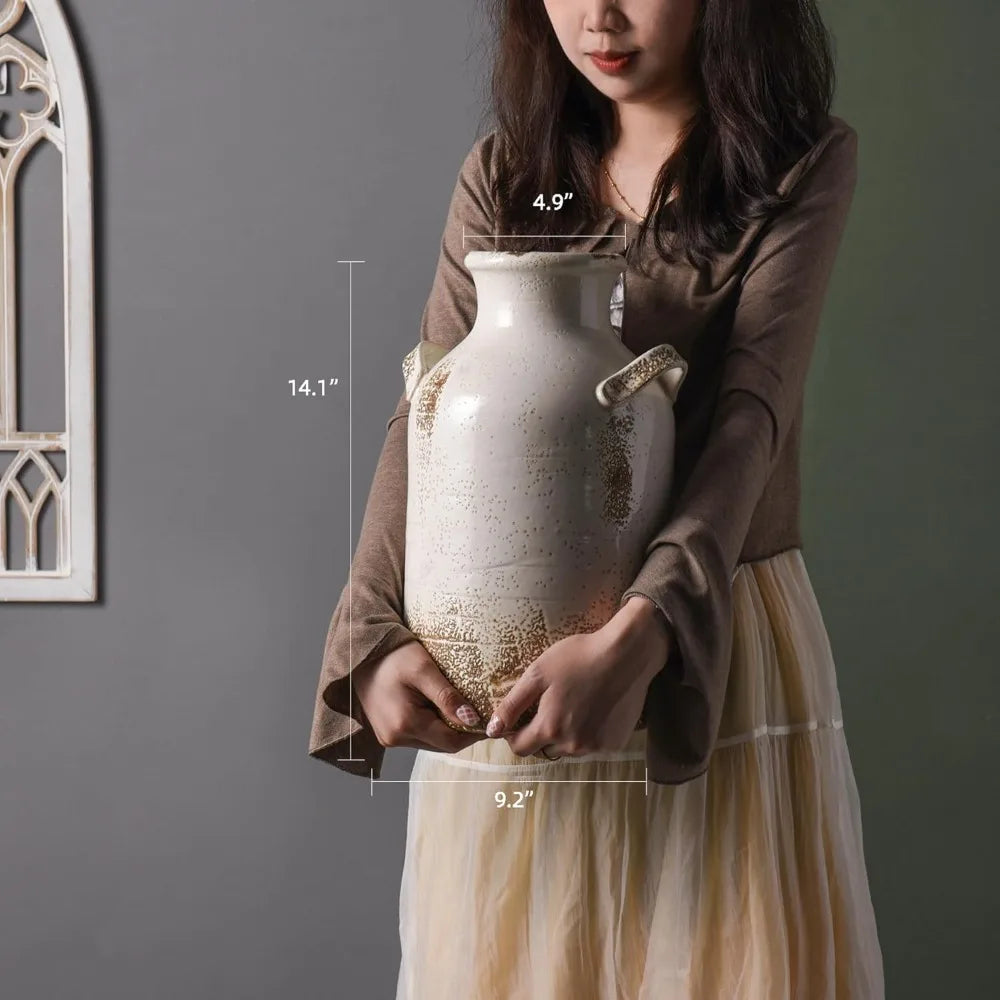 DAFIFY Rustic Ceramic Farmhouse Vase For Home Decor Living Room