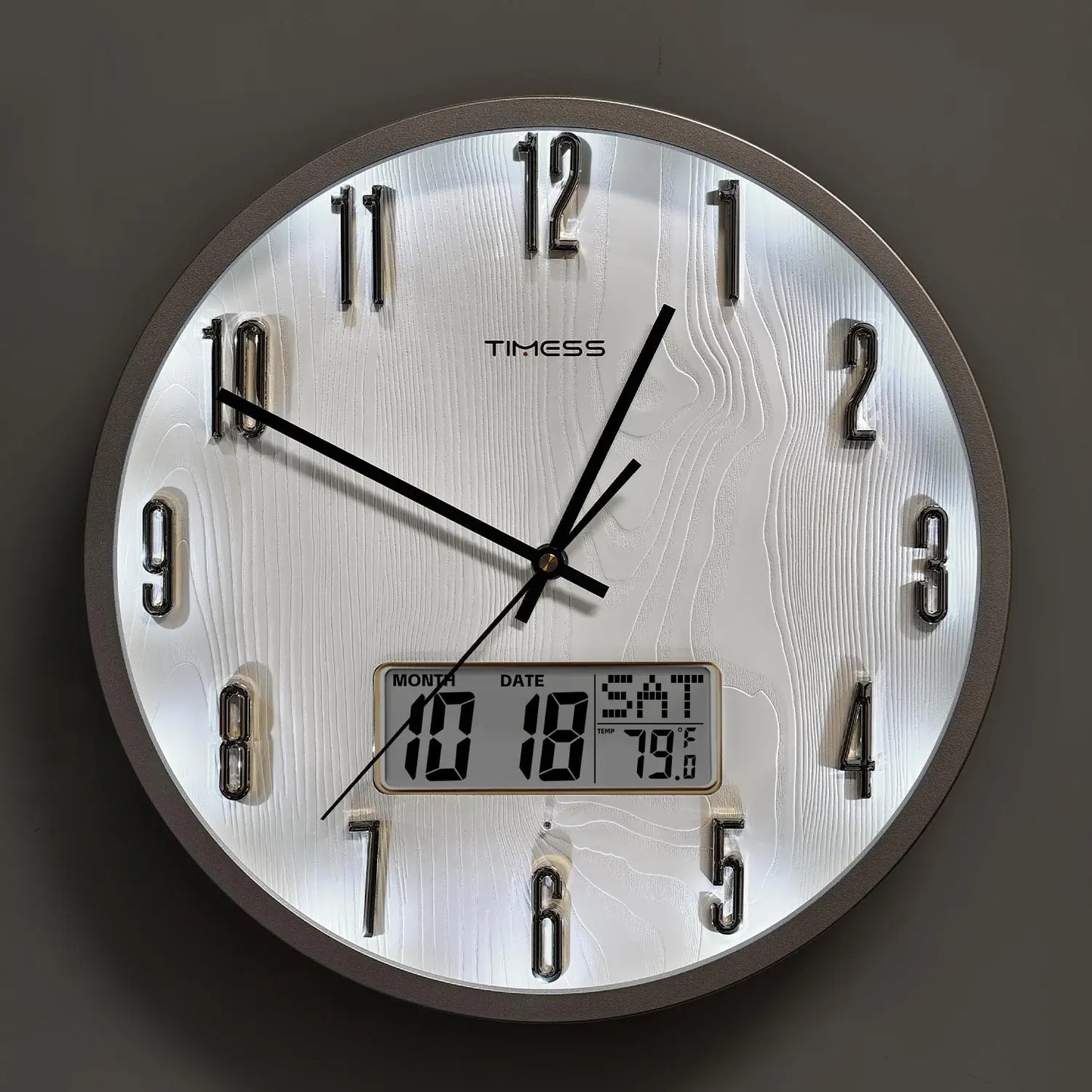 TIMESS Luminous Voice Activated Wall Clock With Night Light
