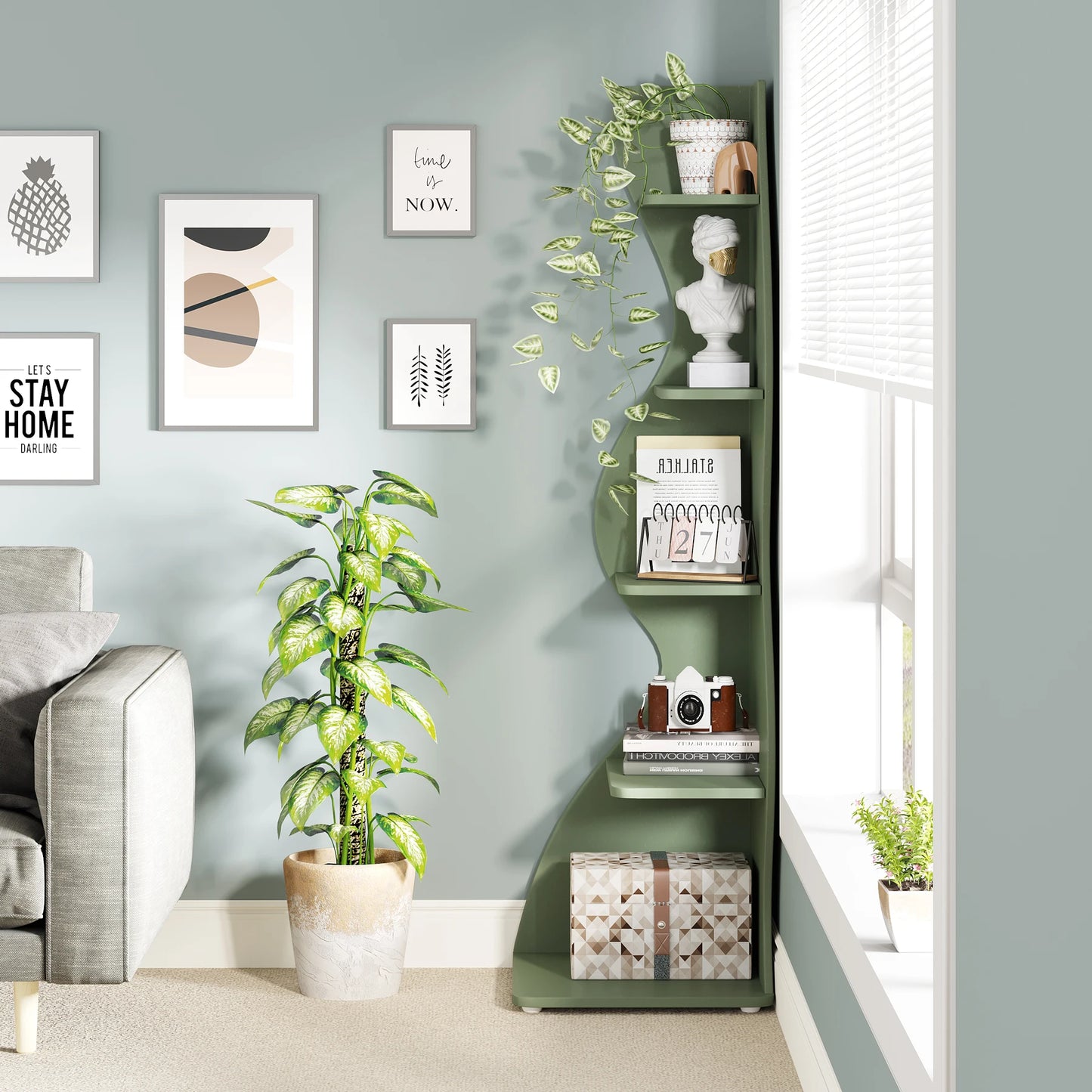 Tribesigns 5 Tier Corner Shelf Wall Bookshelf Plant Stand