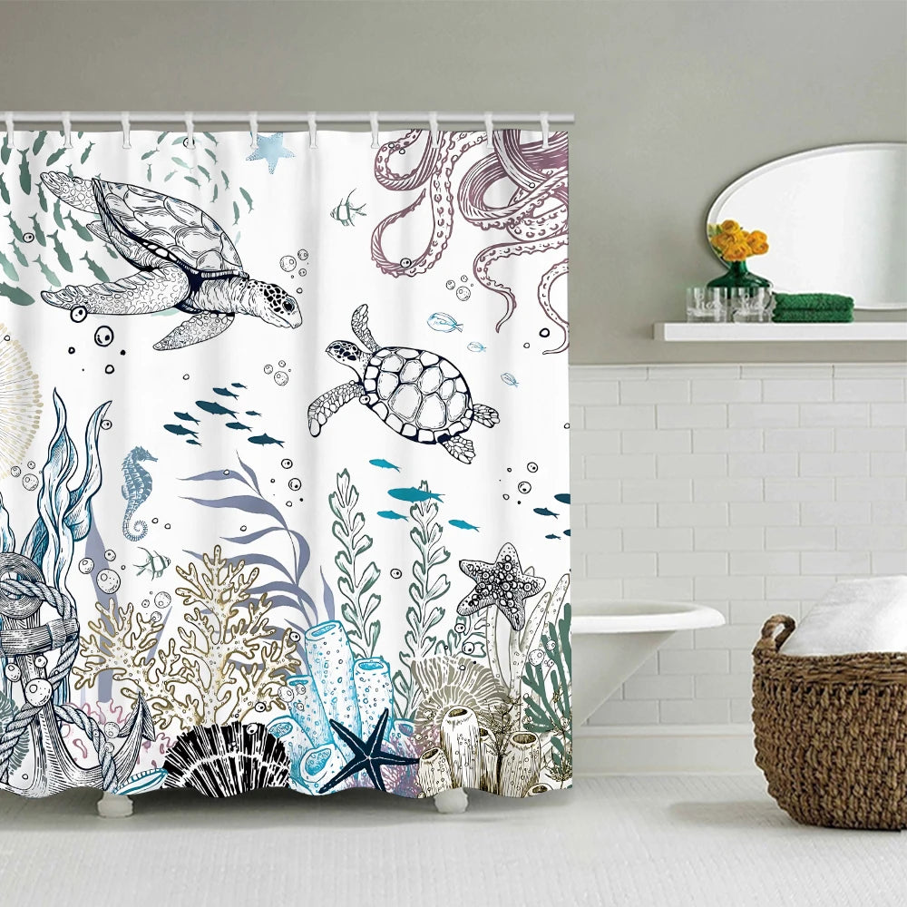 Turtle Four-Piece Bathroom Set With Waterproof Shower Curtain