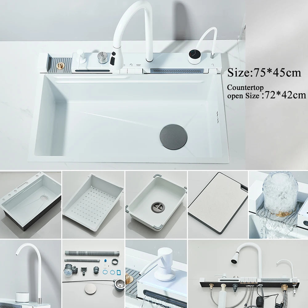 MYQualife 304 Stainless Steel Waterfall Kitchen Sink Digital Display Faucet