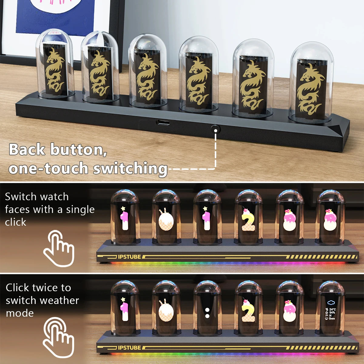 Aiopp Night Light Nixie Tube Clock Kit With 3 Light Modes