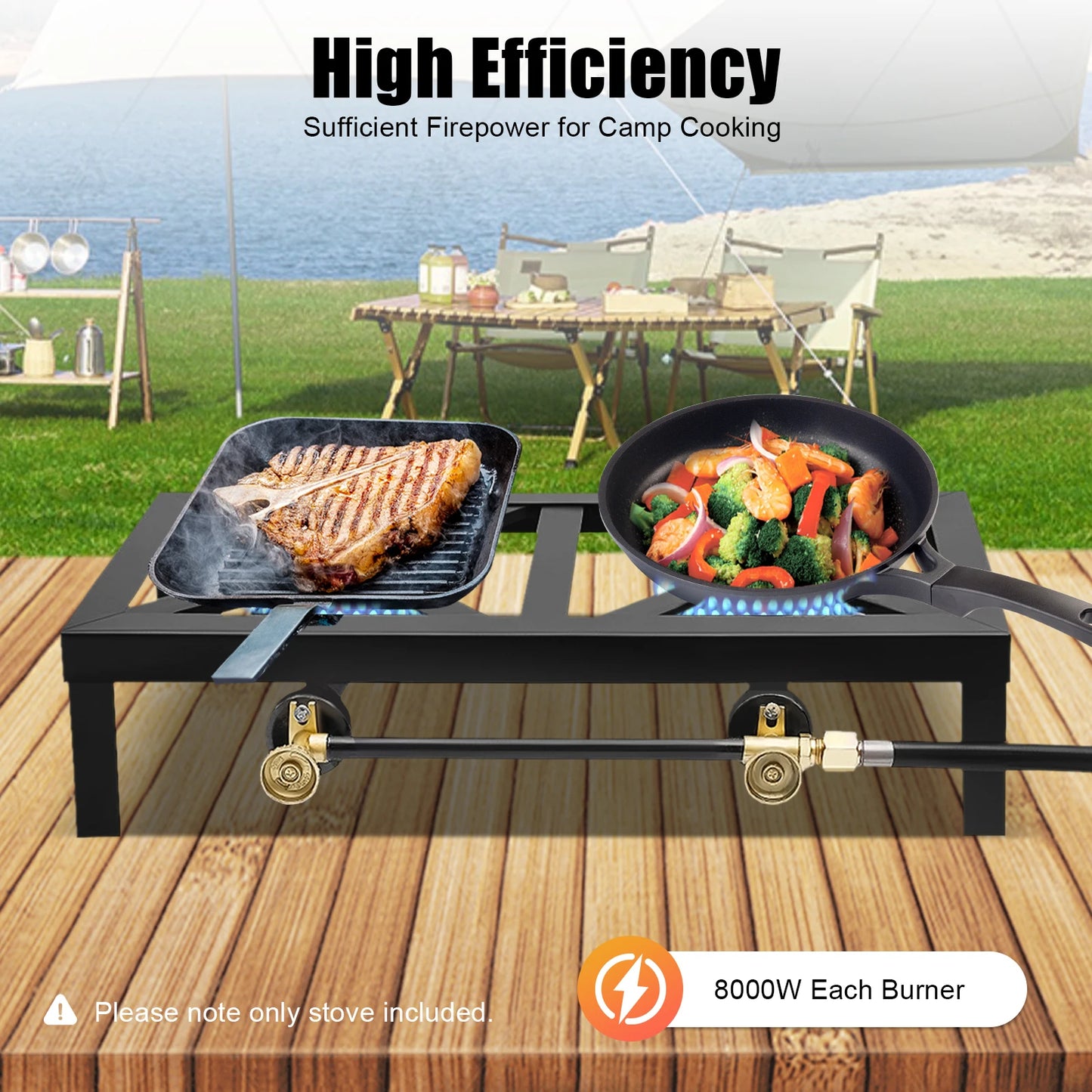 8000W Portable Double Burner Outdoor Gas Stove With 0 To 10 PSI Regulator Hose