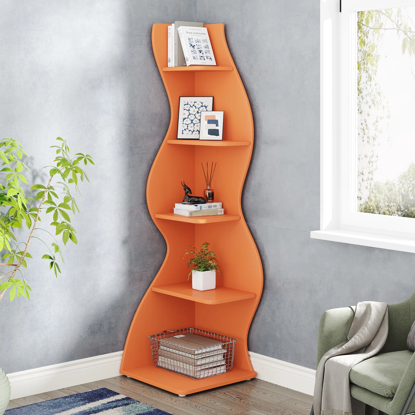 Tribesigns 5 Tier Corner Shelf Wall Bookshelf Plant Stand