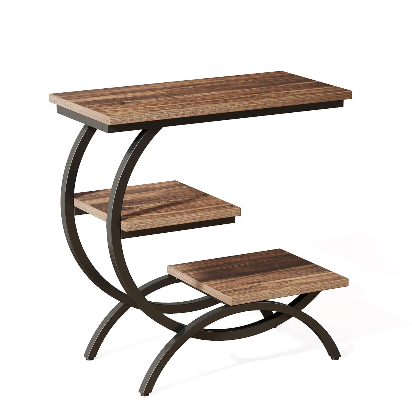 Tribesigns Industrial 3 Tier C Shaped End Table with Storage