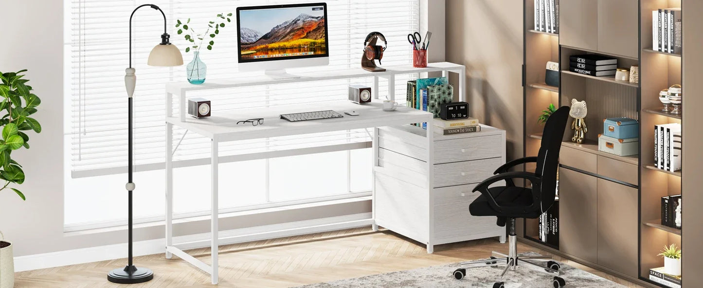 Tribesigns Computer Desk With File Drawer And Monitor Stand