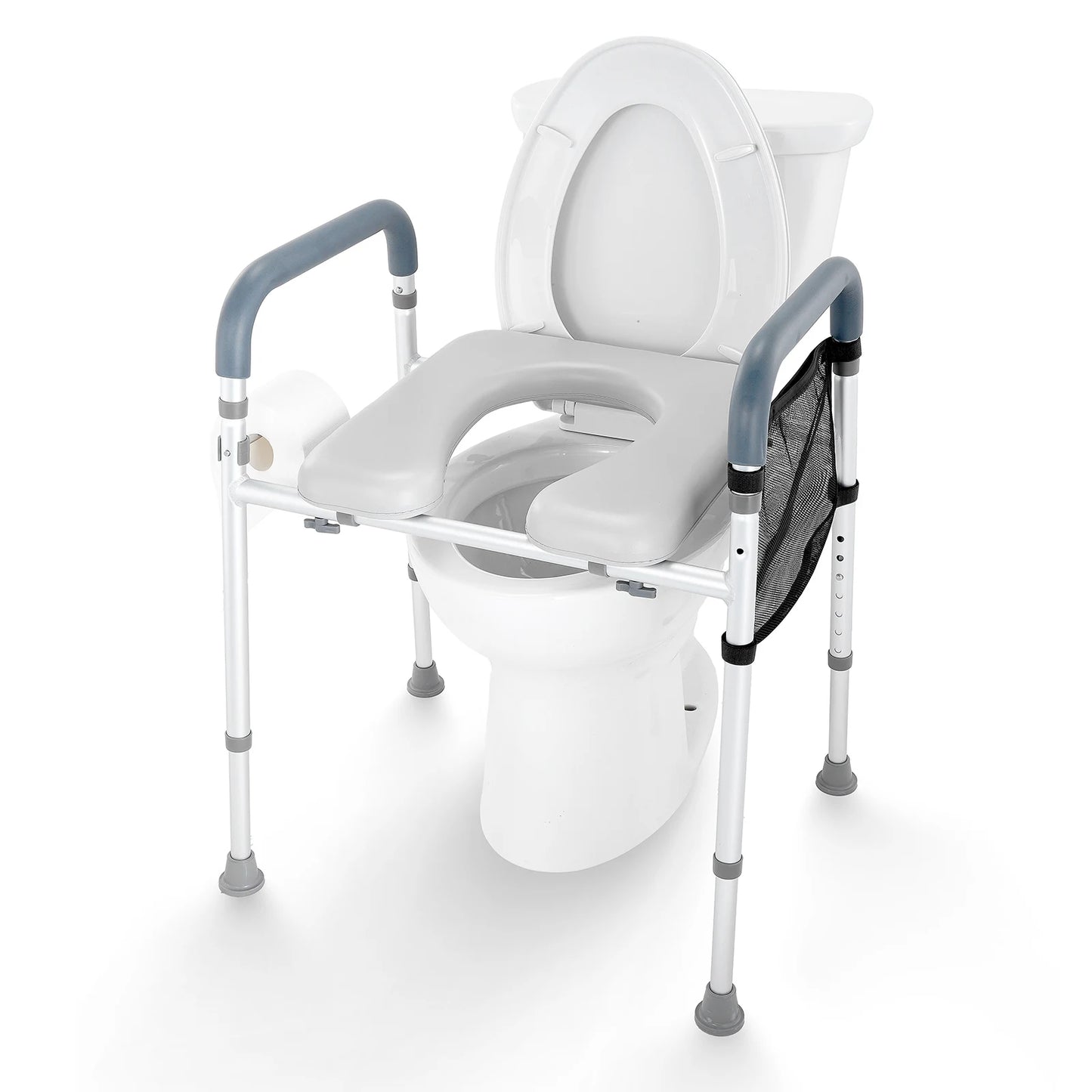 SucceBuy Raised Toilet Seat 7-Position Height Adjustment 19.3" - 25.2" 350lbs Weight Capacity with Comfort Padded Aluminum Frame