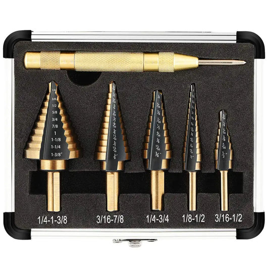Meyoutown 5 Piece Titanium Coated Step Drill Bit Set