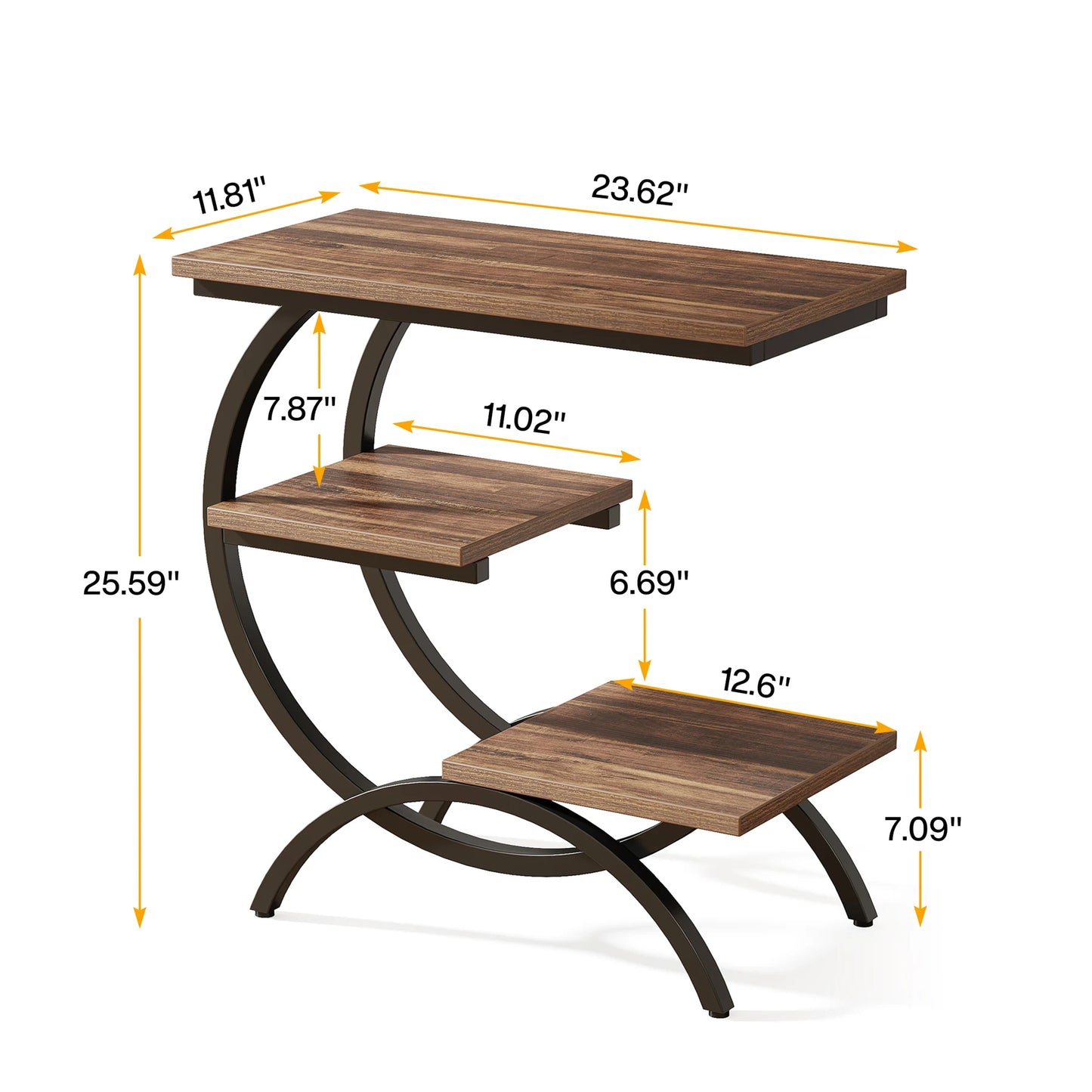 Tribesigns Industrial 3 Tier C Shaped End Table with Storage