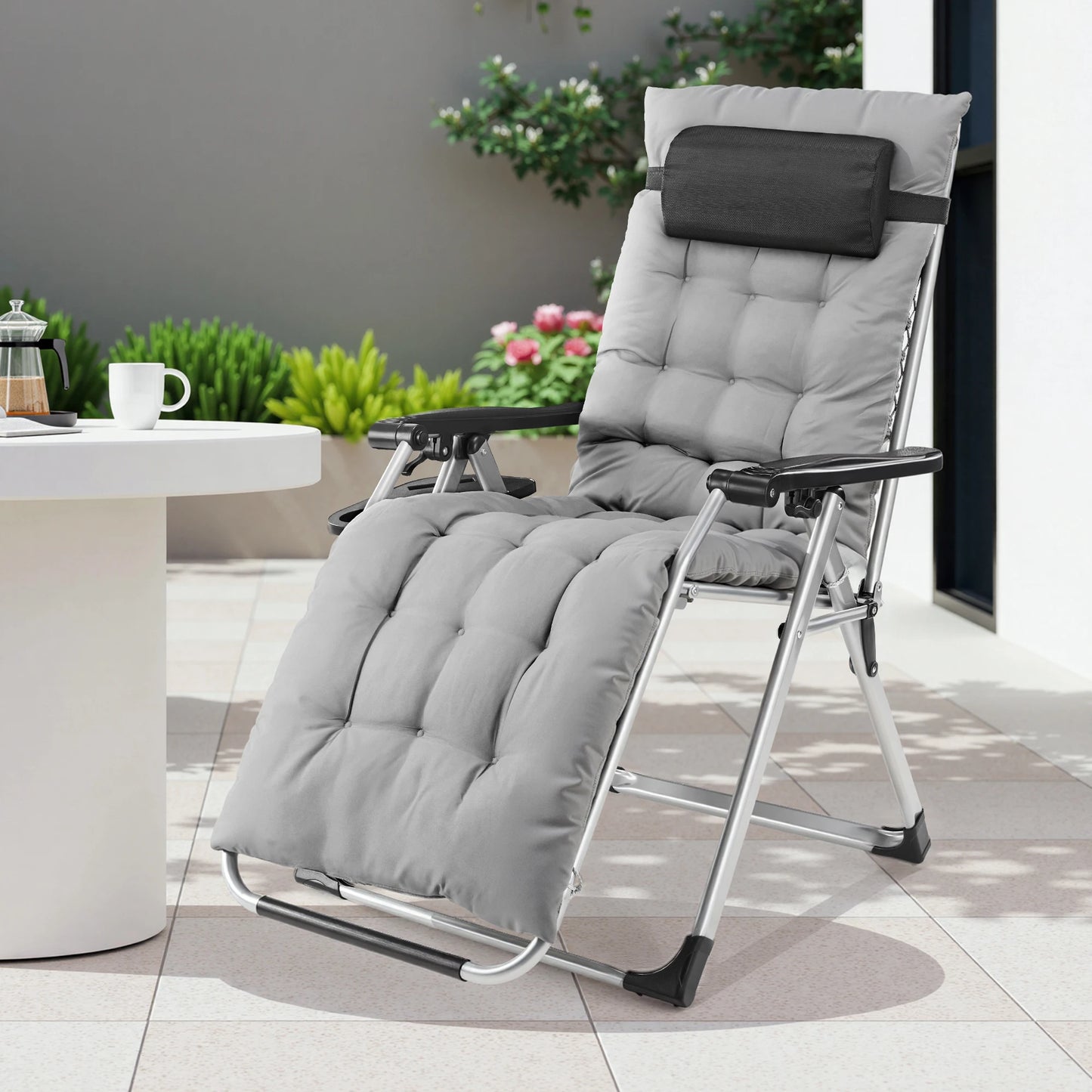 JHK Zero Gravity Set of 2 Portable Recliner Camping Patio Outdoor Garden Lounge Chair with Cup Holder Trays Adjustable Pillow