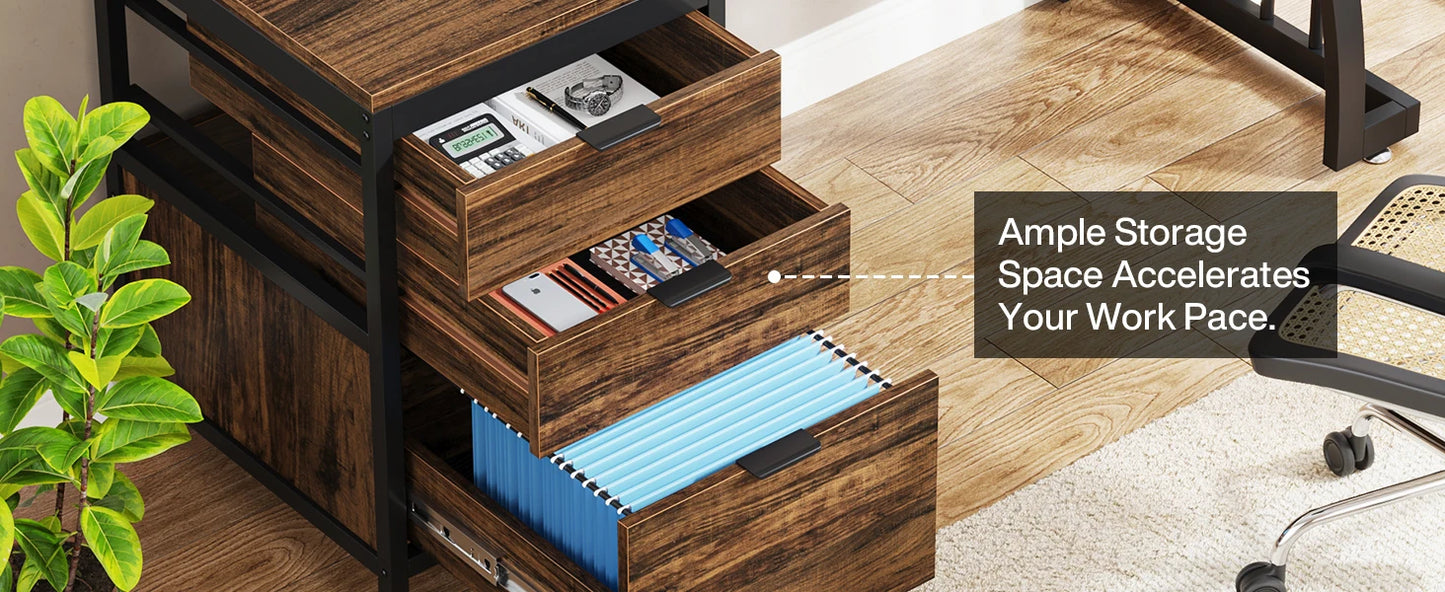 Tribesigns Industrial Computer Desk With 3 Drawers And Reversible Setup