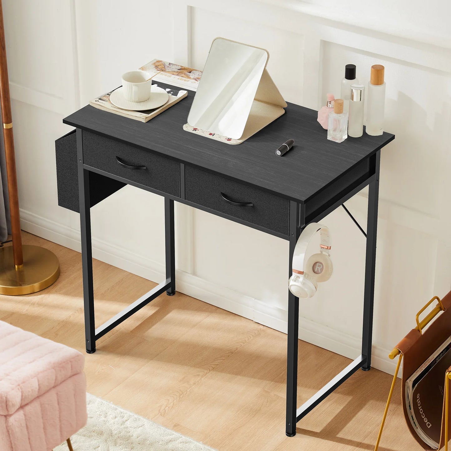 JHK Modern Office Desk Fabric Storage Drawers And Metal Frame
