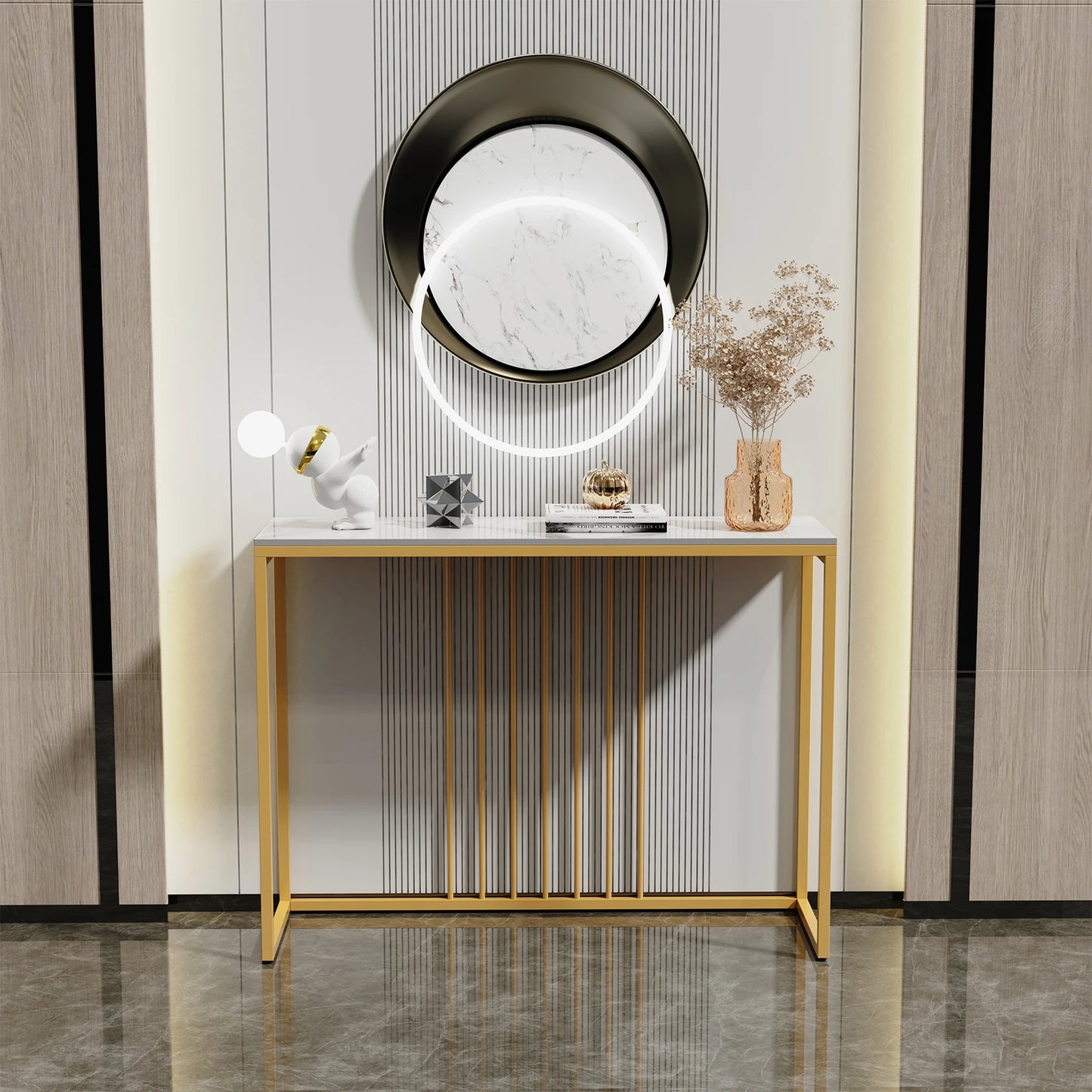 BINGOPAW Minimalist Marble Console Table With Metal Frame