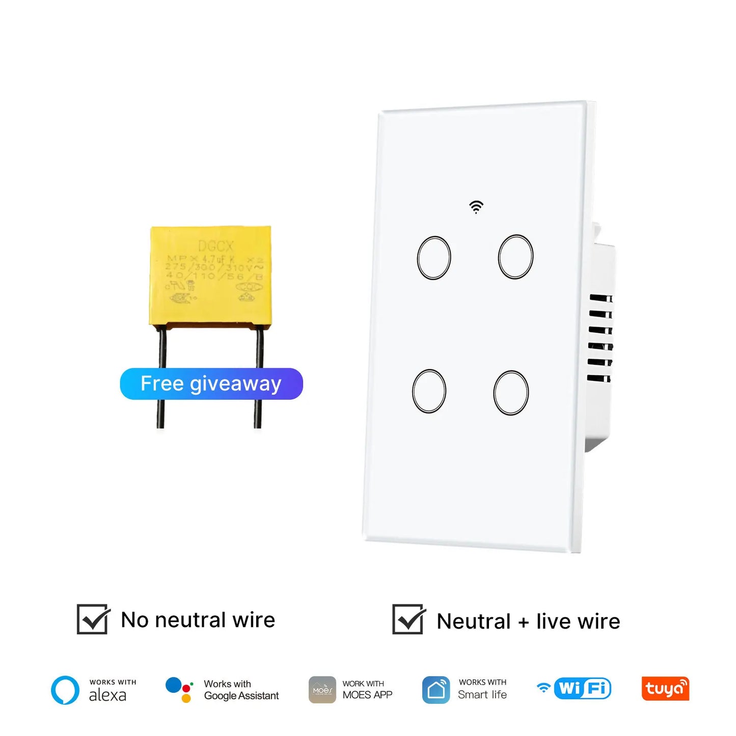 MOES Tuya WiFi Smart Light Switch Glass Touch Alexa