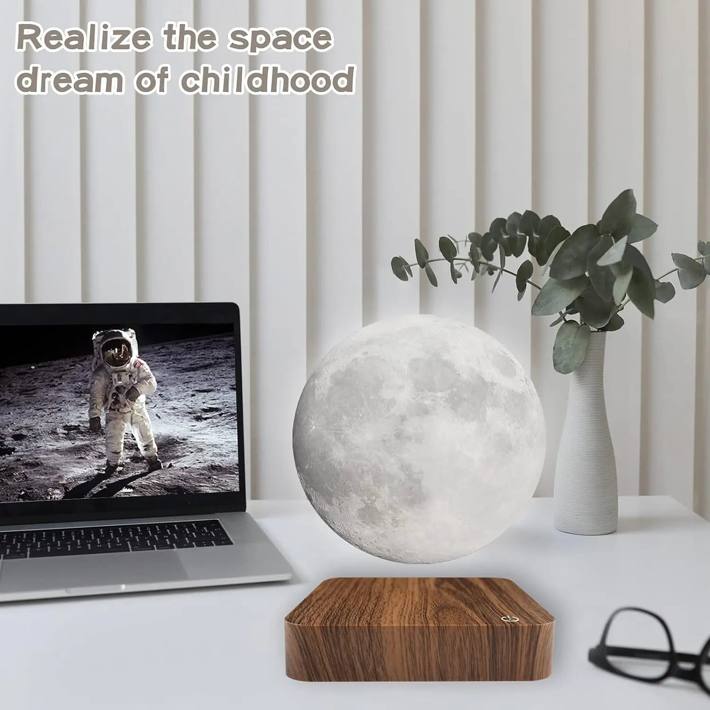 Mexllex Magnetic Floating Moon Lamp Wooden Base And 3 LEDs