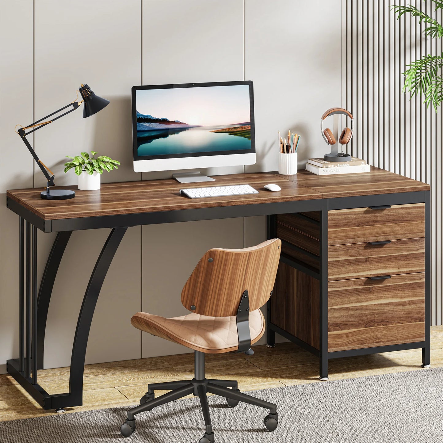 Tribesigns Industrial Computer Desk With 3 Drawers And Reversible Setup