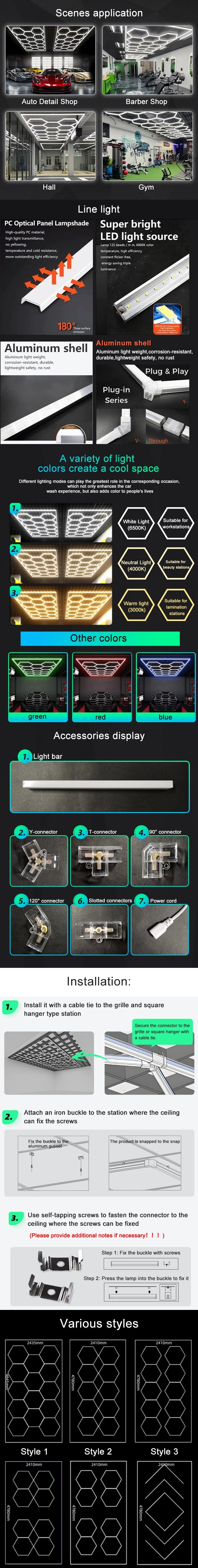 Hexagon Honeycomb LED Light for Garage Workshop Car Detailing Office