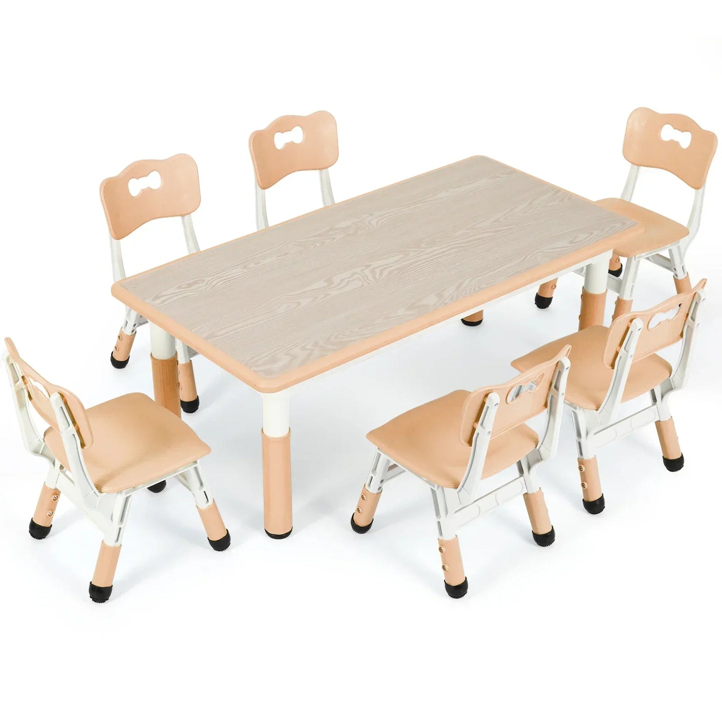 Rectangular Kids Table With 6 Chairs Set Height Adjustable