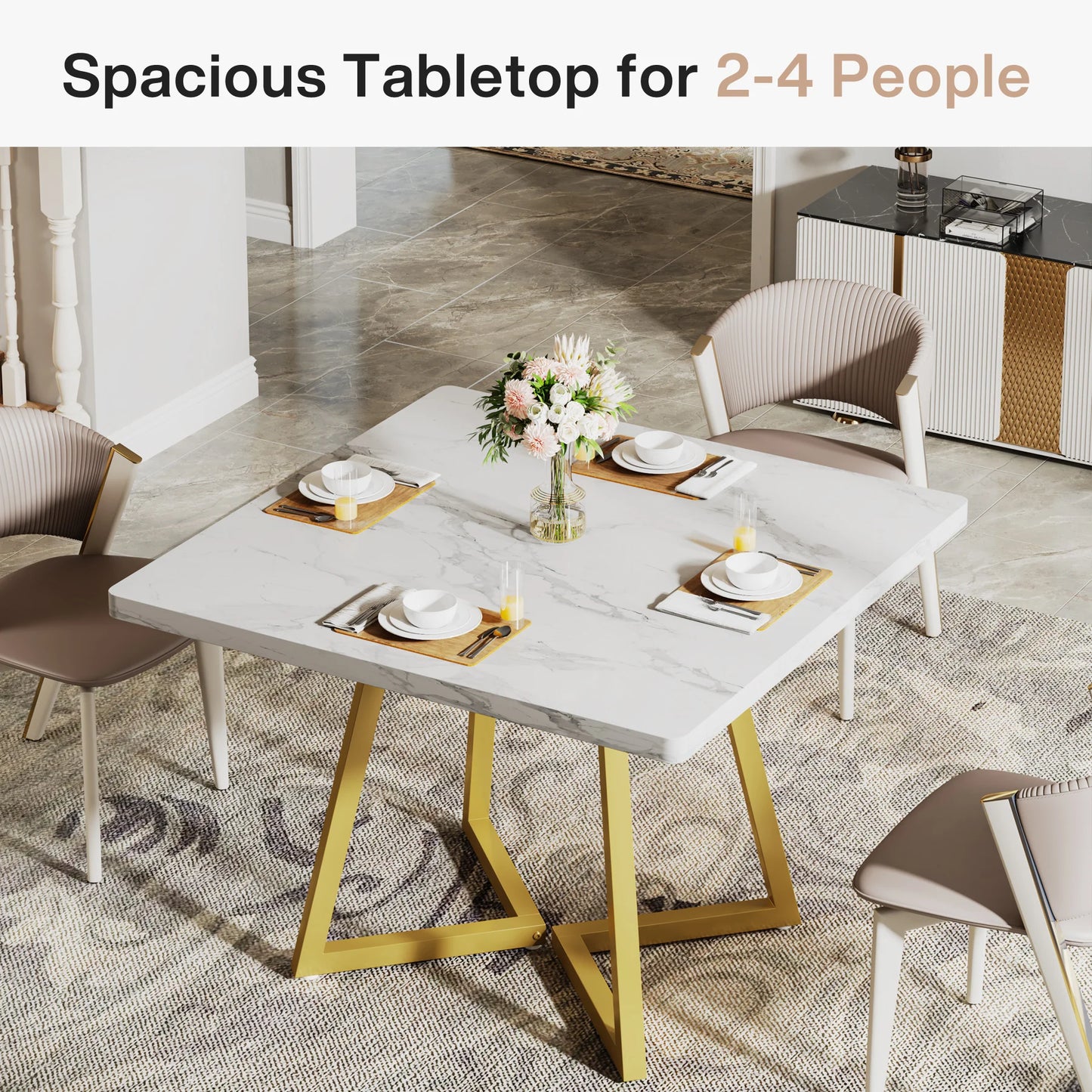 Tribesigns Square Dining Table For Four With Metal Base