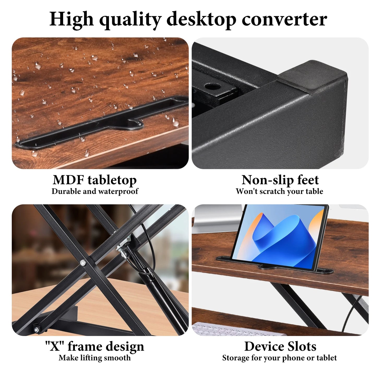 37" Wide Stand Up Desk Riser, Home Office Height Adjustable Standing Desk Converter