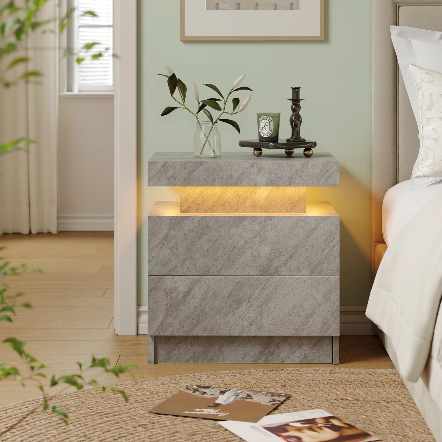 Cubehom LED Nightstands With 2 Drawers And RGB Lights