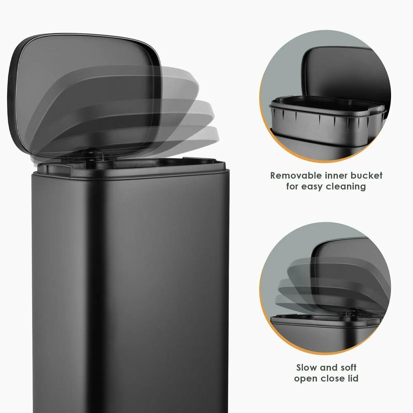 Rectangular Trash Can With Soft Close Pedal Stainless Steel