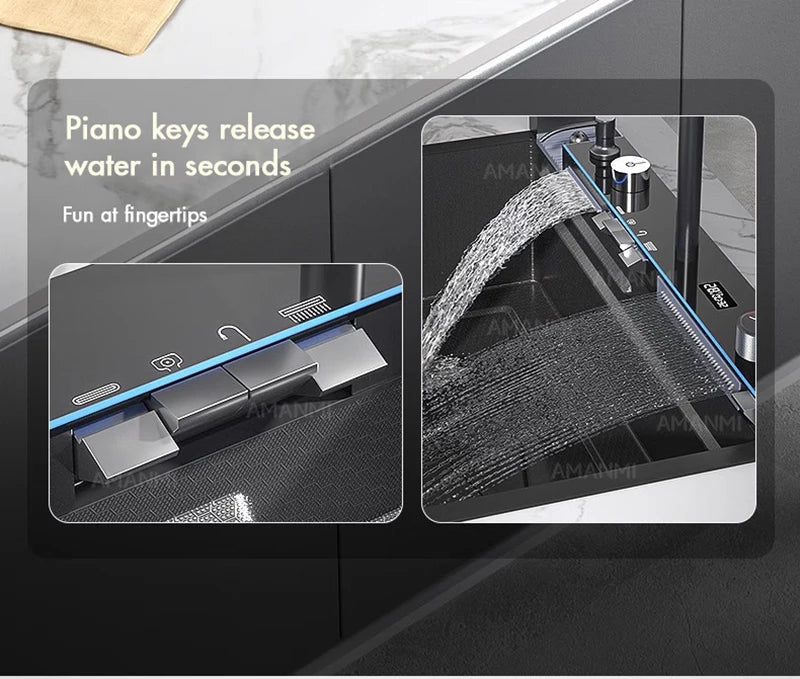 MYQualife 304 Stainless Steel Waterfall Kitchen Sink Digital Display Faucet