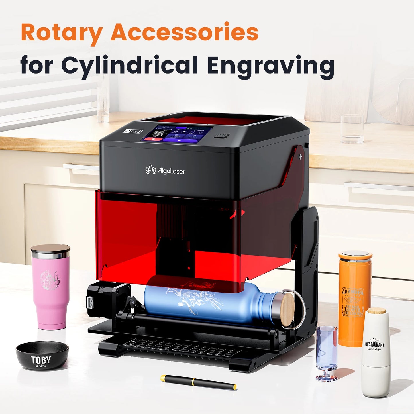 AlgoLaser Pixi 10W Touch Screen Smart Engraving Machine with Roller 100x100mm Engraving Area DIY Holiday Handmade Tool Water Cup