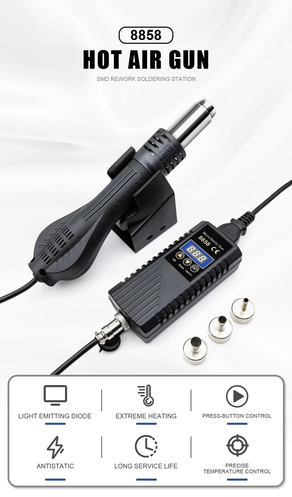JCD 8858 Hot Air Gun Micro Rework Soldering Station
