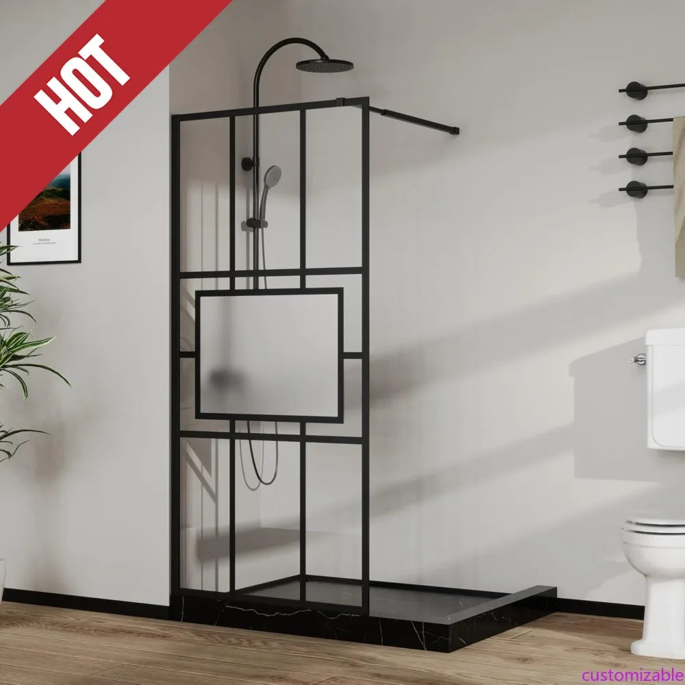 XMSJ Glass Shower Door With Fixed Framed Tempered Glass