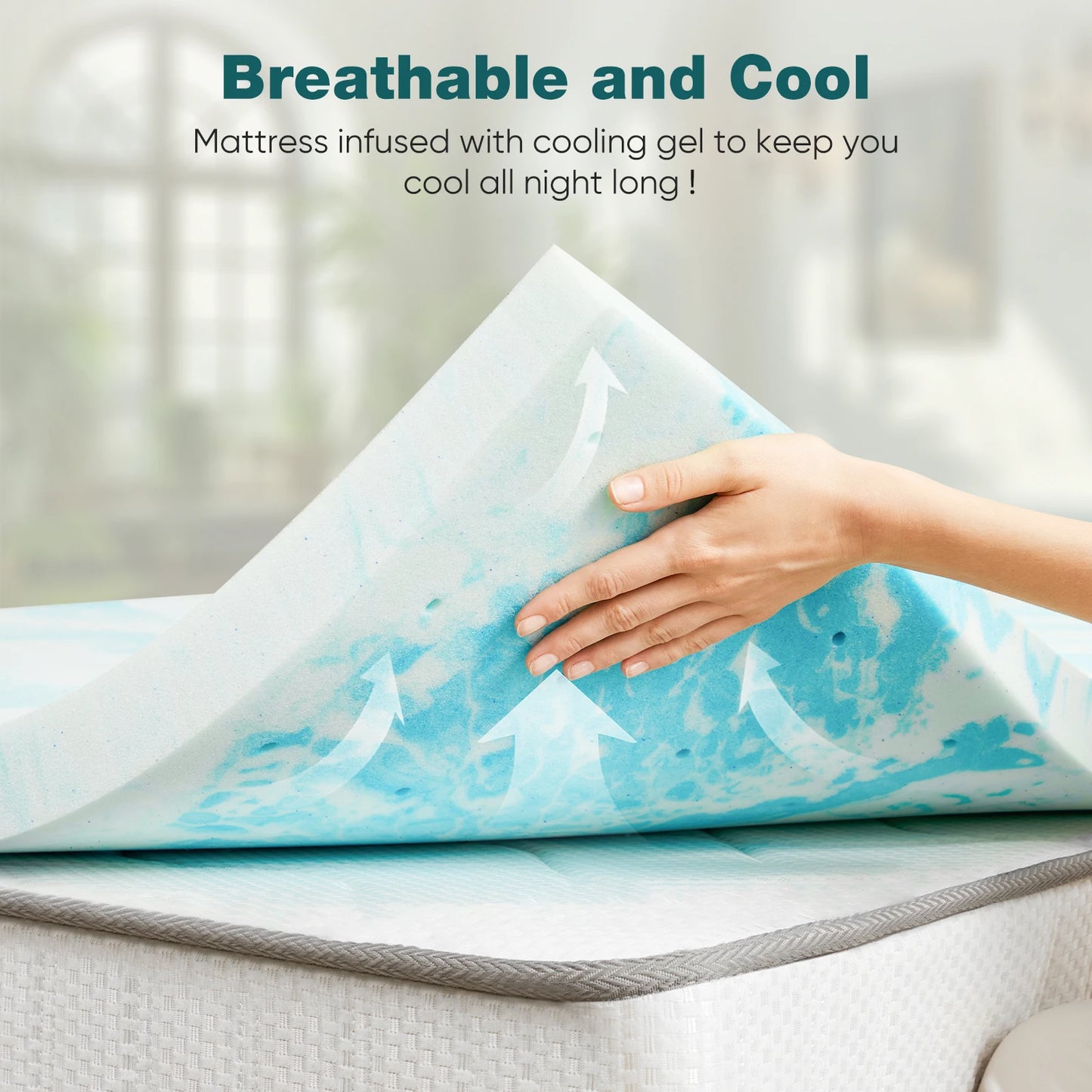 JHK Gel Memory Foam Mattress Topper for Cooling Comfort