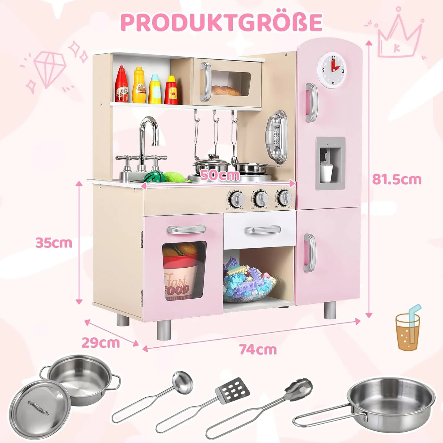 Wooden Pretend Play Kitchen Set With Lights And Sounds