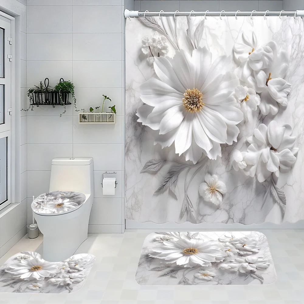 Flower Mood Four Piece Set Avant Garde Waterproof Shower Curtain