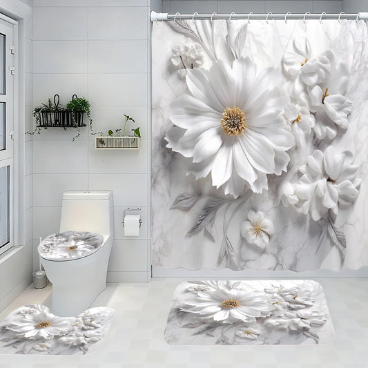 Flower Mood Four Piece Set Avant Garde Waterproof Shower Curtain