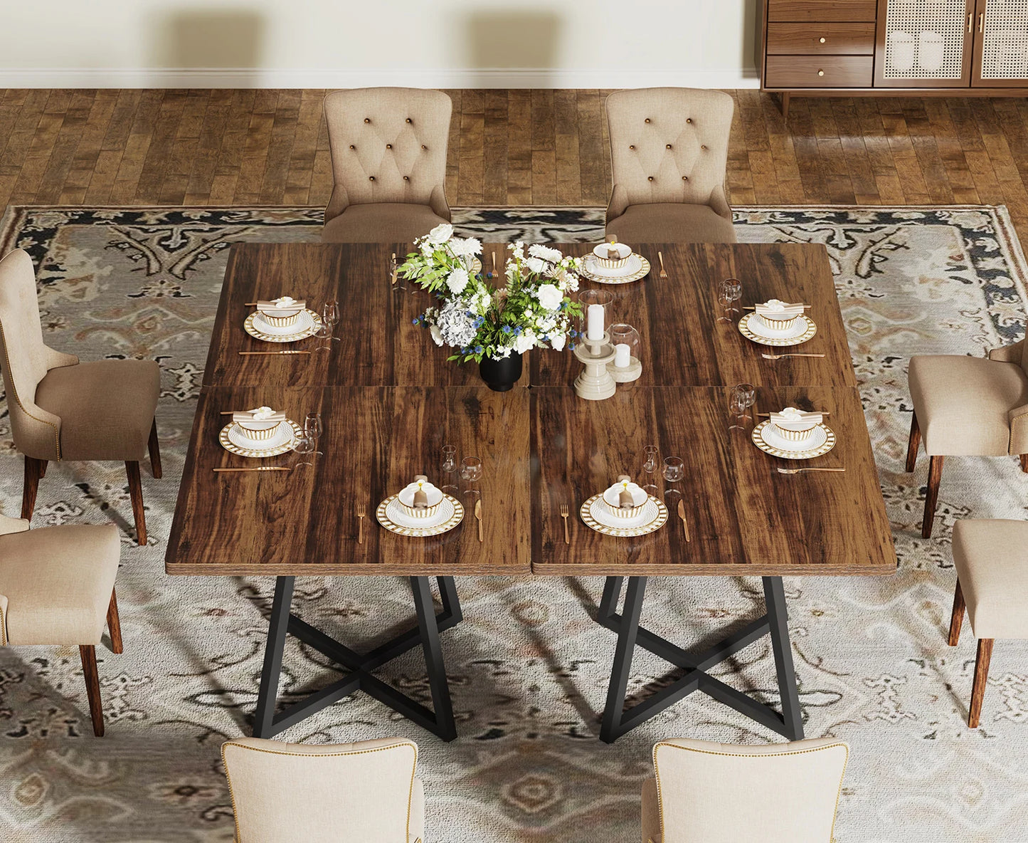 Tribesigns Square Dining Table For Four With Metal Base